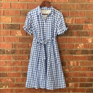 Talbots Blue and White Checkered Midi Dress